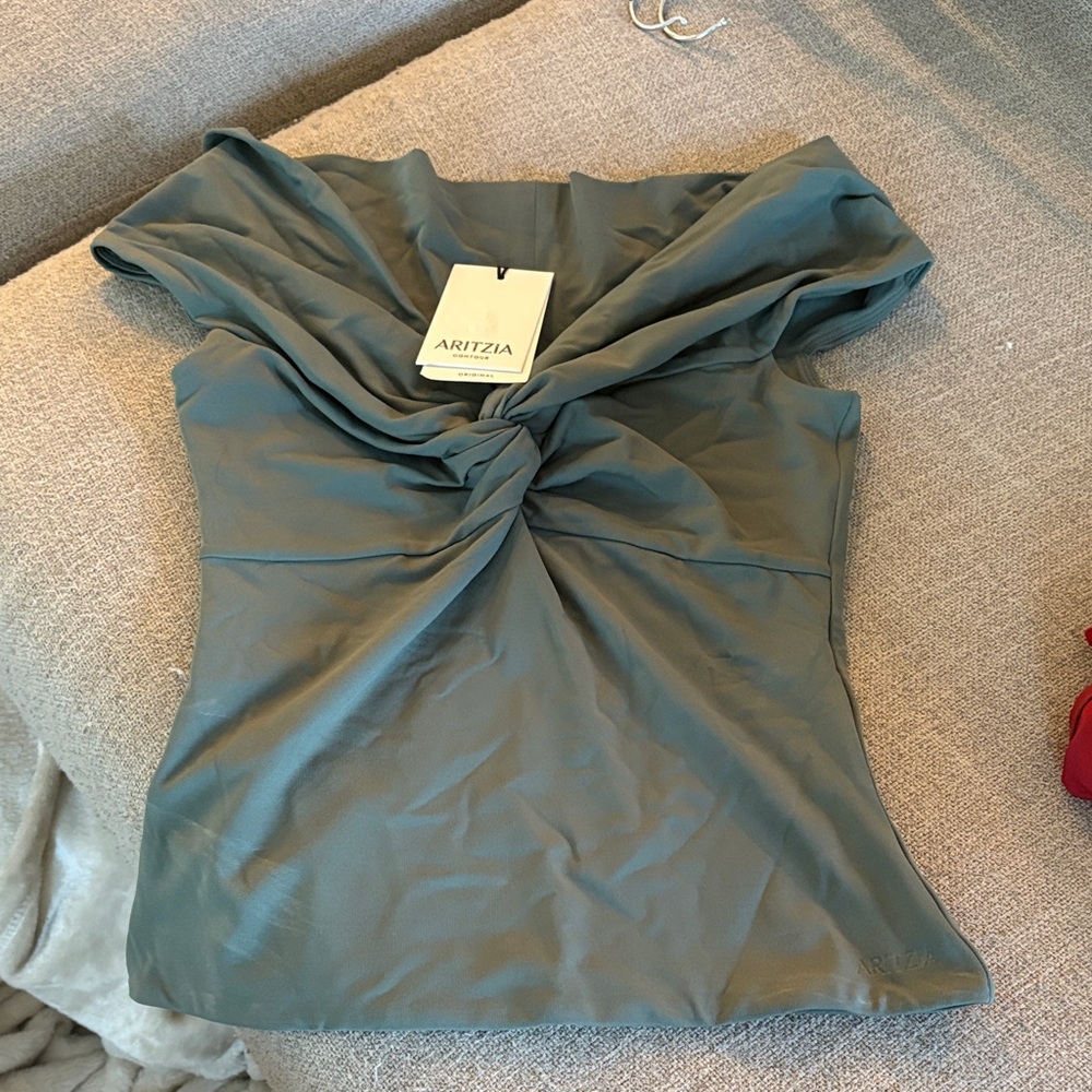 Aritzia Olive Twist-Front Blouse